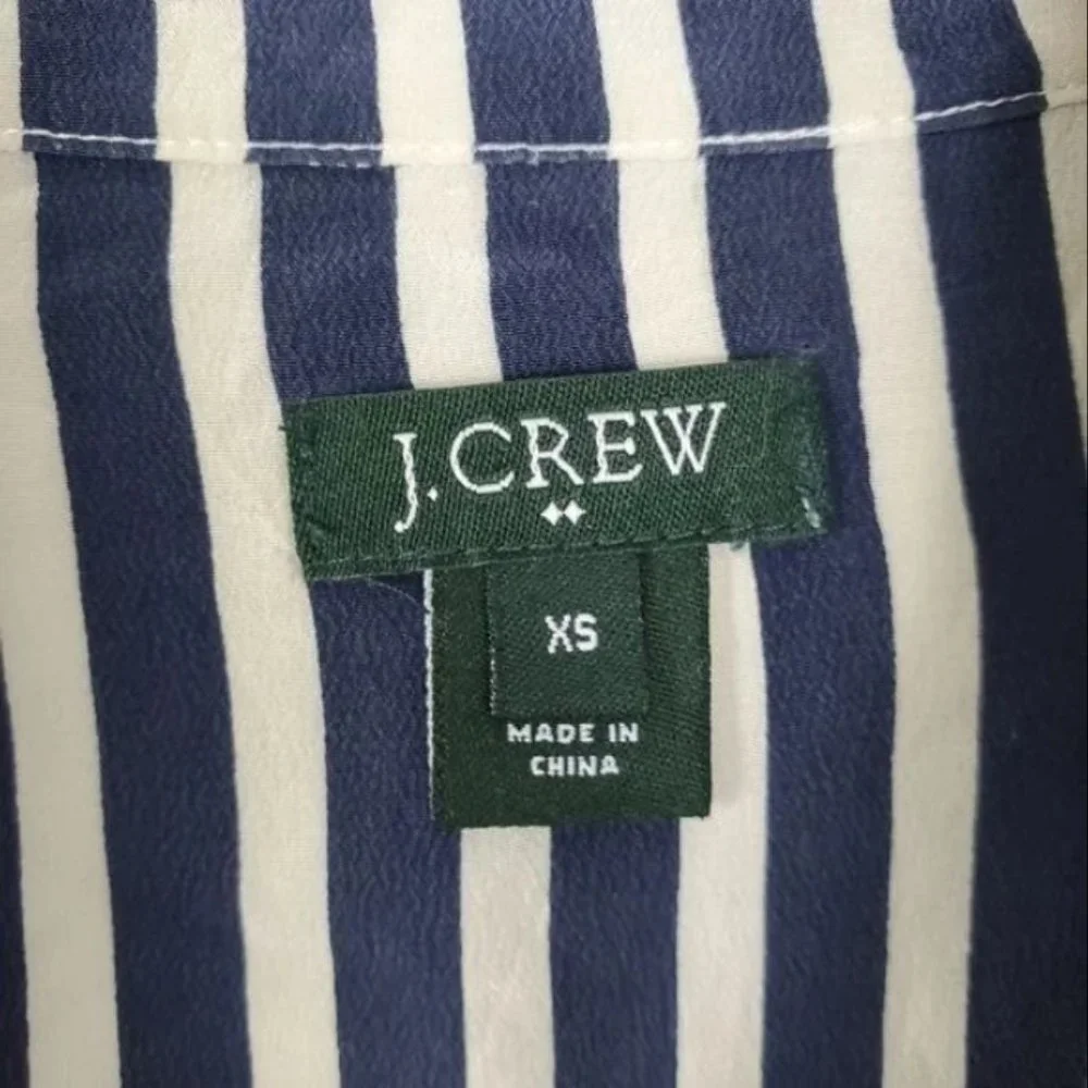 J. Crew Silk Button Up Womens Size XS Blue & White Stripe Nautical Beachy Preppy - Picture 2 of 4